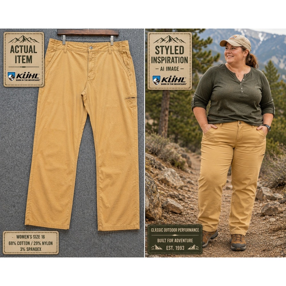 Kuhl Free Ryde Pants Women 16 Hiking Outdoor Khaki Tan Straight Leg Gorpcore